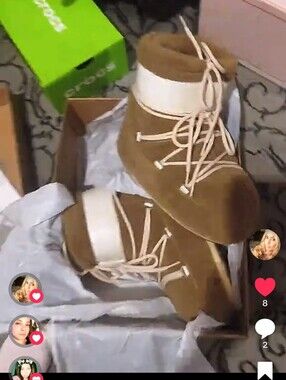 Moon Boot Brown Suede Ankle Booties with Cream Trim